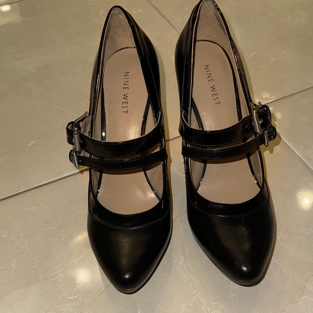 Nine West Black Double Strap Heels